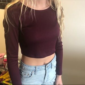 Burgundy long sleeve crop top